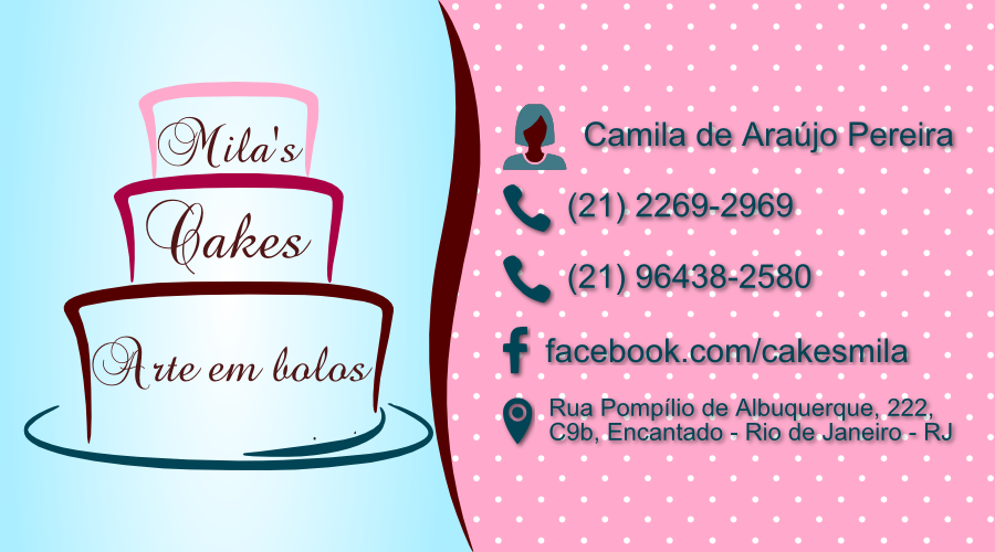 Cartão de visitas frente única Mila's Cakes by 2MVs